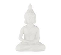 Relaxdays Figura de Buda Sentado, 18 cm Alto, Decoración de Jardín, Resistente a la Intemperie, Escultura Salón, Blanco, Cerámica