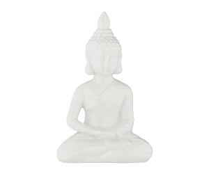 Relaxdays Figura de Buda Sentado, 18 cm Alto, Decoración de Jardín, Resistente a la Intemperie, Escultura Salón, Blanco