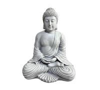 Relaxdays Figura de Buda Sentado 42 cm Resistente a heladas jardín, Estatua Vintage Gris Claro