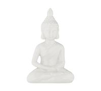 Relaxdays Figura Buda Sentado, 17 cm, Estatua Budista Jardín, Resistente Intemperie y Heladas, Exterior, Salón, Blanco, Cerámica