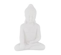 Relaxdays Figura Buda Sentado, 17 cm, Estatua Budista Jardín, Resistente Intemperie y Heladas, Exterior, Salón, Blanco