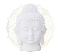 Relaxdays Figura de Cabeza de Buda, Plástico, Escultura Hogar, 17 x 12 x 10 cm, Decoración Zen para Salón y Baño, Blanco