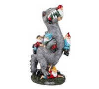 Relaxdays Figura de jardín - Dinosaurio Devora gnomos, Multicolor | Decoración resistente, huerto, resina, 28,5 cm