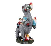 Relaxdays Figura de jardín: T-Rex devora gnomos verde,rojo,gris