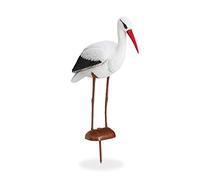 Relaxdays Figura Decorativa Cigüeña, Adorno Jardín o Estanque, Estatua Ahuyenta Garzas, 80 x 22 x 64 cm, Blanco y Rojo