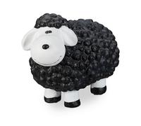 Relaxdays Figura Decorativa de una Oveja, A Prueba de heladas, Pintada a Mano, Interior y Exterior, Cerámica, Negro