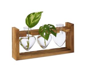 Relaxdays Floreros Pequeños, 3 Jarrones Corazón, Cristal, Flores/Plantas, Hidroponía, 13x28x6,5 cm, Transparente/Natural