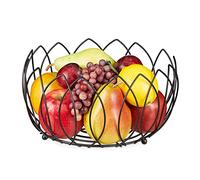 Relaxdays Frutero, Cesta Frutas Decorativa, Redondo, Rejilla Metálica, Diseño de Hojas, 13x27 cm, Huevera, Panera, Negro, Hierro