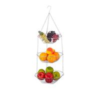 relaxdays Frutero Colgante, 3 Pisos, Cesta Fruta, Acero, 73 x 28 cm, Plateado