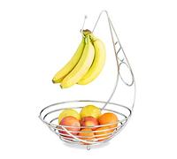 Relaxdays Frutero con Soporte para Plátanos, Moderno, Cromado, 42 x 29,5 x 32 cm, Metal, Plateado