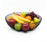 Relaxdays Frutero de Metal, Cesta Redonda para Frutas, HxD: 8 x 28 cm, Cesta de Alambre Moderna, Negra.
