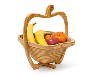 Relaxdays Frutero desplegable en Forma de Manzana, Bambú, 27 x 29.5 x 22.5 cm, 0.6 KG