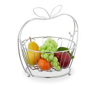 Relaxdays Frutero, Metal, Cesta Extraíble, 28,5 x 28 x 23 cm, Bol de Rejilla Fruta y Verdura, Moderno, Plateado, Hierro