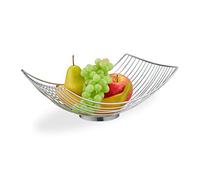 Relaxdays Frutero Metálico, Cesta Frutas Geométrica, 11,5x32,5x24 cm, Bol de Rejilla Fruta y Verdura, Moderno, Plateado