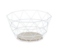 Relaxdays Frutero Metálico, Cesta Frutas y Verduras Estilo Industrial, 14,5x28x28, Panera Rejilla Hierro, Madera, Blanco