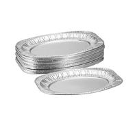 Relaxdays Fuente Aluminio, Pack de 25, 35 x 24 cm, Bandejas Barbacoa Ovalados, Recipiente Recogegotas BBQ, Plateado
