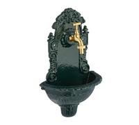 Relaxdays Fuente de Agua de Pared, con Grifo, Antigua, Bebedero Jardín, Aluminio Fundido, 40x24,5x15 cm, Verde/Dorado