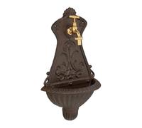 Relaxdays Fuente Jardín Exterior, Nostálgica, Dispensador Agua, Lavabo y Grifo, 42x24,5x11,5 cm, Hierro Fundido, Marrón