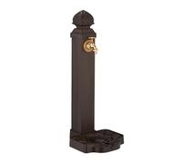 Relaxdays Fuente de Pie Vintage, con Grifo y Pila, 77 x 29 x 33,5 cm, Bebedero Decorativo para Jardín, Terraza, Marrón