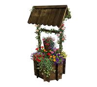 Relaxdays Fuente Decorativa plantable para jardín con Cubo, manivela, Madera marrón, 114x56x56 cm