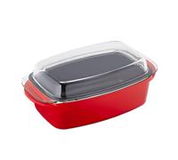 Relaxdays 10031497 Fuente de Horno con Tapa, Antiadherente, Cazuela, Aluminio Fundido y Cristal, Apto para Lavavajillas, Rojo, Vidrio