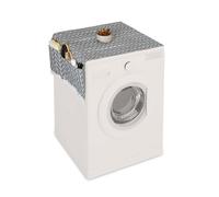 Relaxdays Waschmaschinenauflage mit Taschen Funda para Lavadora con Bolsillos, Geométrico con Pompones, Poliéster, Secadora, Frigorífico, Gris/Crema, 0.5 x 130 x 55 cm