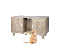 Relaxdays Gabinete para bandeja de arena para gatos, XXL, 2 cámaras, casa para gatos con alfombrilla de arena para gatos, altura x anchura x profundidad: 65 x 120 x 52 cm, gris y marrón