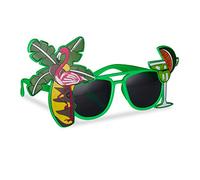 Relaxdays-En Blanco Gafas de Fiesta Hawaianas, Diseño Tropical con Cóctel, Flamenco y Palmera, Plástico, Verde, Color, (10024246)