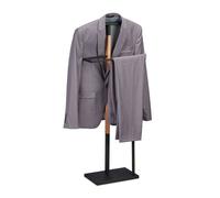 Relaxdays Galán Noche Metal y Efecto Madera, Chaqueta y Pantalón, 107x48x20 cm, Mozo Ropa Dormitorio, Negro y Natural