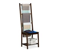 Relaxdays, ropero, toallero de pie, bambú, Aprox. 133 x 40 x 42 cm, Marrón Oscuro, 40x42x133 cm