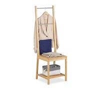 Relaxdays Galán de Noche con Balda, Bambú, Acero Inoxidable, 133x40x42cm, Silla Perchero, Soporte Toallas, Natural/Plata, 133x40x42 cm