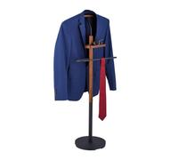 Relaxdays Galán de Noche con Balda para Joyas, Camisa y Pantalón, 116x47x28 cm, MDF y Acero, Mozo Perchero, Negro/Marrón