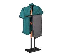 Relaxdays Galán Noche Camisa y Pantalón, 107 x 47,5 x 20 cm, Mozo Colgador, Percha Pie Dama, Acero, MDF, Negro y Natural