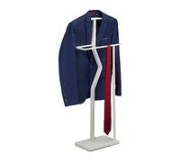 Relaxdays Sirviente Galán Noche MDF Veteado, Blusa y Pantalón, 107 x 48 x 20 cm, Metal y Efecto Madera, Colgador Vestidor, Blanco, Acero