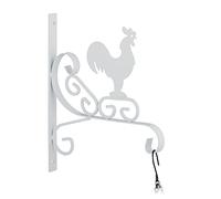 Relaxdays Gancho Macetas Pared, Colgador Maceteros Diseño Gallo, 30 x 25,5 x 2cm, Percha Jardín Exterior, Hierro, Blanco