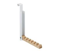 Relaxdays Gancho Plegable para Puerta, Colgante, Colgador para 6 Perchas, Metal y Madera, Renvalso hasta 2 cm, Blanco