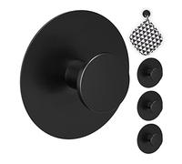 Relaxdays Ganchos Autoadhesivos Redondos Set de 4, Acero Inoxidable, Ø 5,5 cm, Colgadores de Pared sin Taladrar, Negro