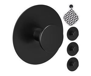 Relaxdays Ganchos Autoadhesivos Redondos Set de 4, Acero Inoxidable, Ø 5,5 cm, Colgadores de Pared sin Taladrar, Negro