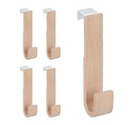 Relaxdays Ganchos de madera para puerta set de 30 blanco,marrón claro
