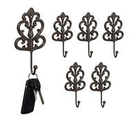 Relaxdays Ganchos de Pared Set 6 Hierro Fundido, Diseño Arabescos, 17 x 8,5 x 4,5 cm, Colgadores Individuales, Marrón