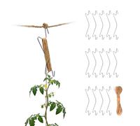 Relaxdays Ganchos para Tomates, Set 15, Yute compostable, 15 m, Soporte metálico Plateado, 25 x 5 x 1 cm