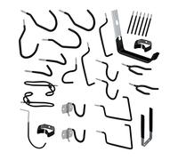 Relaxdays Ganchos Pared Surtido 30 Piezas, Soportes Herramientas para Garaje, Engomados, Colgadores Taller, Acero, Negro, 15 x 3,5 x 20 cm