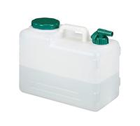 Relaxdays Garrafa con Grifo, 15 litros, Plástico sin BPA, Tapón de Cuello Ancho, Asa, Bidón Acampadas, Blanco y Verde