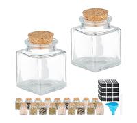 Relaxdays Gewürzgläser-Set mit Korkdeckel Botes Especias, Especieros Cuadrados Cristal y Corcho 50ml, Etiquetas, Lápìz y Embudo, Transparente/Natural, 20 Piezas