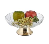 Relaxdays Glasschale mit goldenem Standfuß Frutero de Cristal con Pedestal, Bol Decorativo, 11 x 25 cm, Cuenco para Servir Canapés, Transparente y Dorado, Hierro, 5 x 30 cm