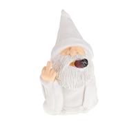 Relaxdays Gnomo de Jardín Sacando el Dedo, Resistente Intemperie y Heladas, Figura Enano Enfadado, Piedra Falsa, Blanco, Polirresina, 15 x 9 x 7 cm