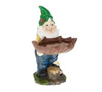 Relaxdays Gnomo Jardín con Pileta Pájaros, 36x22x22 cm, Enano Resistente Intemperie y Heladas, Piedra Falsa, Multicolor, Polirresina