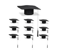 Relaxdays Gorro de Graduado, Set de 10, con Borla, para Bachillerato, licenciatura y máster, Gorro de celebración, Negro