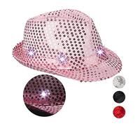 Relaxdays Gorro Fiesta Lentejuelas con Led, color rosa, Talla única (10023897_52) , color/modelo surtido