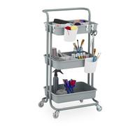 Relaxdays Gris Carrito Auxiliar, 3 Niveles, Multiusos para Cocina y Oficina, Camarera 86x42,5x36 cm, Metal y Plástico, Fieltro